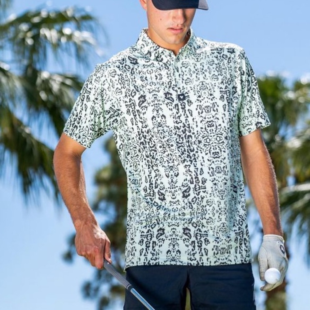 Bad Birdie Polo Shirt Light Green Black Reptile Skin Print Men's Large L
